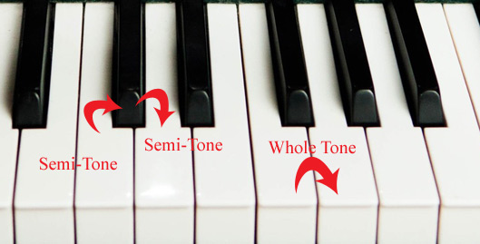 Piano Keyboard Semi-tone and Whole Tone Cents