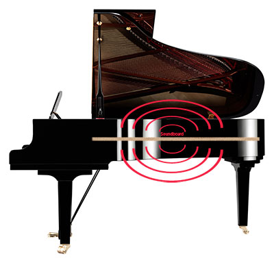 Grand piano soundboard sound waves