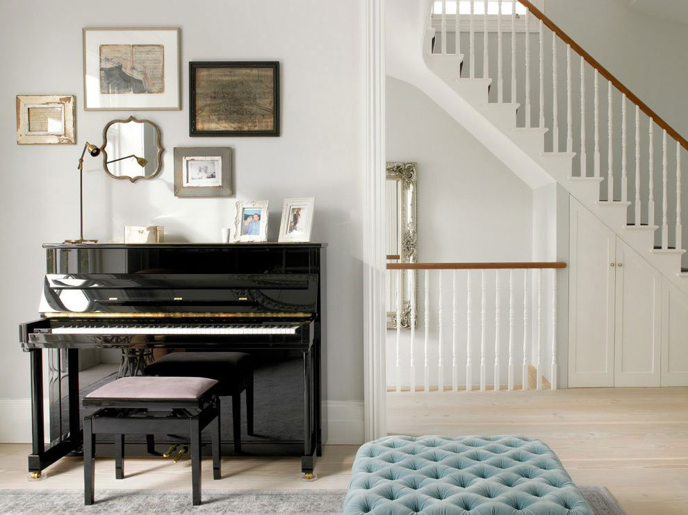 Wooden Upright Piano In Living Room